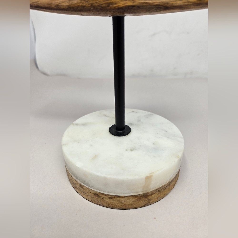 Modernist Abstract Mango Wood Free Form Cirucular Cutout On Mable Wood Stand - Picture 7 of 15